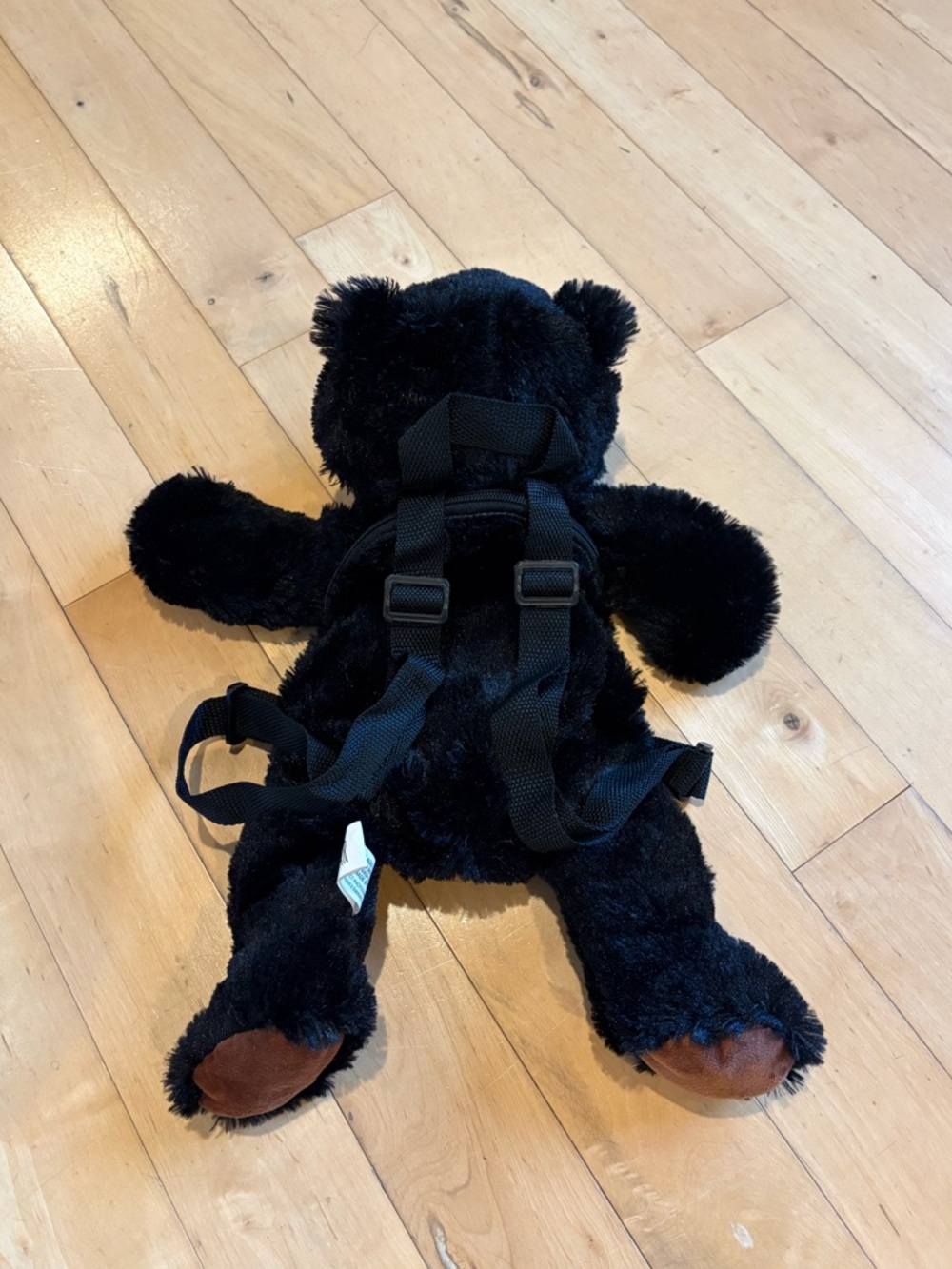 Backpack Black Bear Adjustable Straps Zipper Pocket Soft Furry Teddy Bear Unisex - Picture 4 of 7